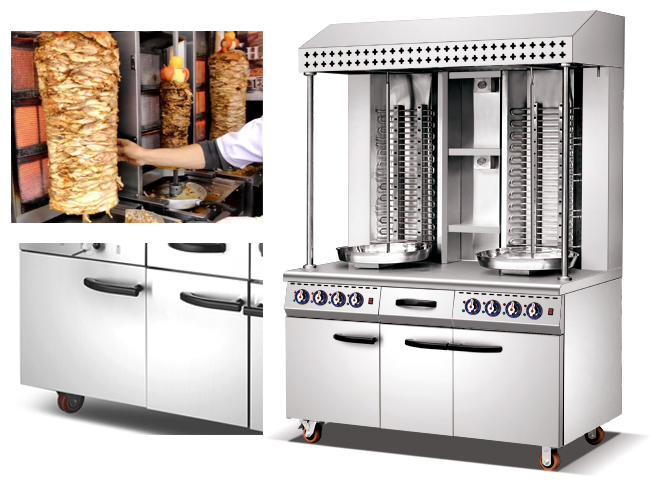 ホテルのステンレス鋼のためのキャビネットが付いている機械を作るShawarmaの二重コマーシャル電気Kebab