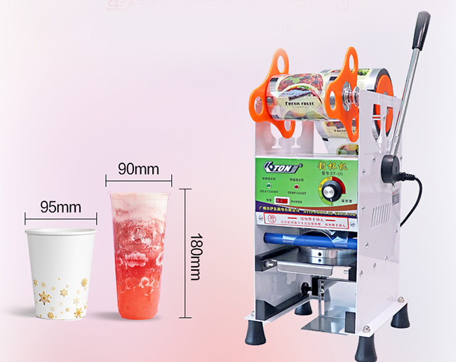 銀色の白いスナックのプロセス用機器、半自動泡茶プラスチック コップのシーリング機械