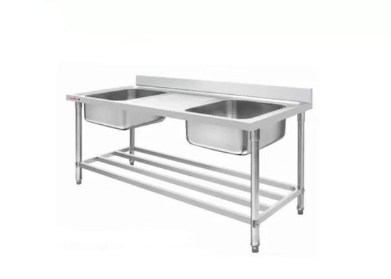 Hotel Stainless Steel Catering Equipment Sink Worktable Brake With Wheel Square Legs